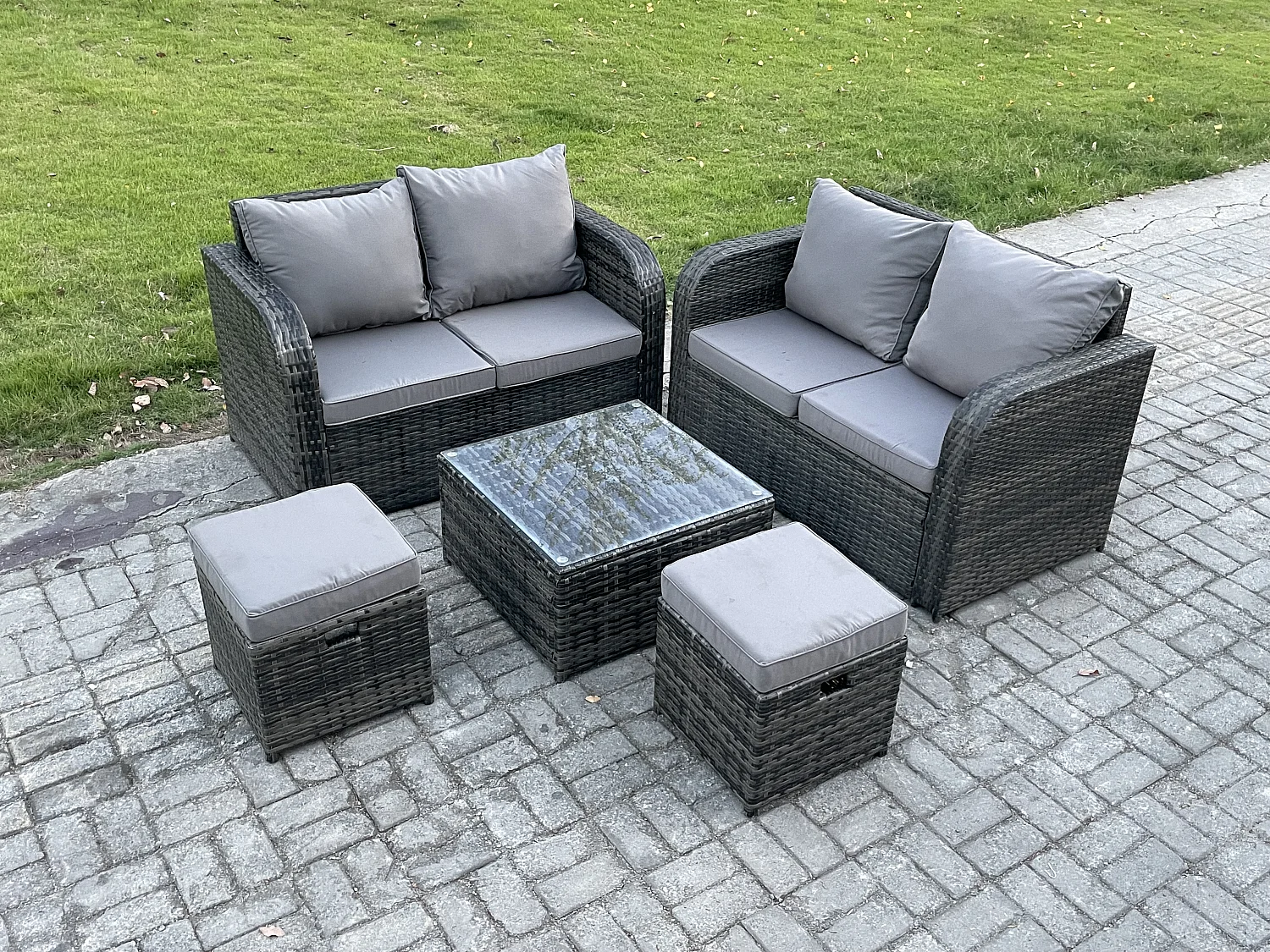 Möbe Gartenmöbel set für den Balkon Terrasse Dunkelgrau 6-Sitzer