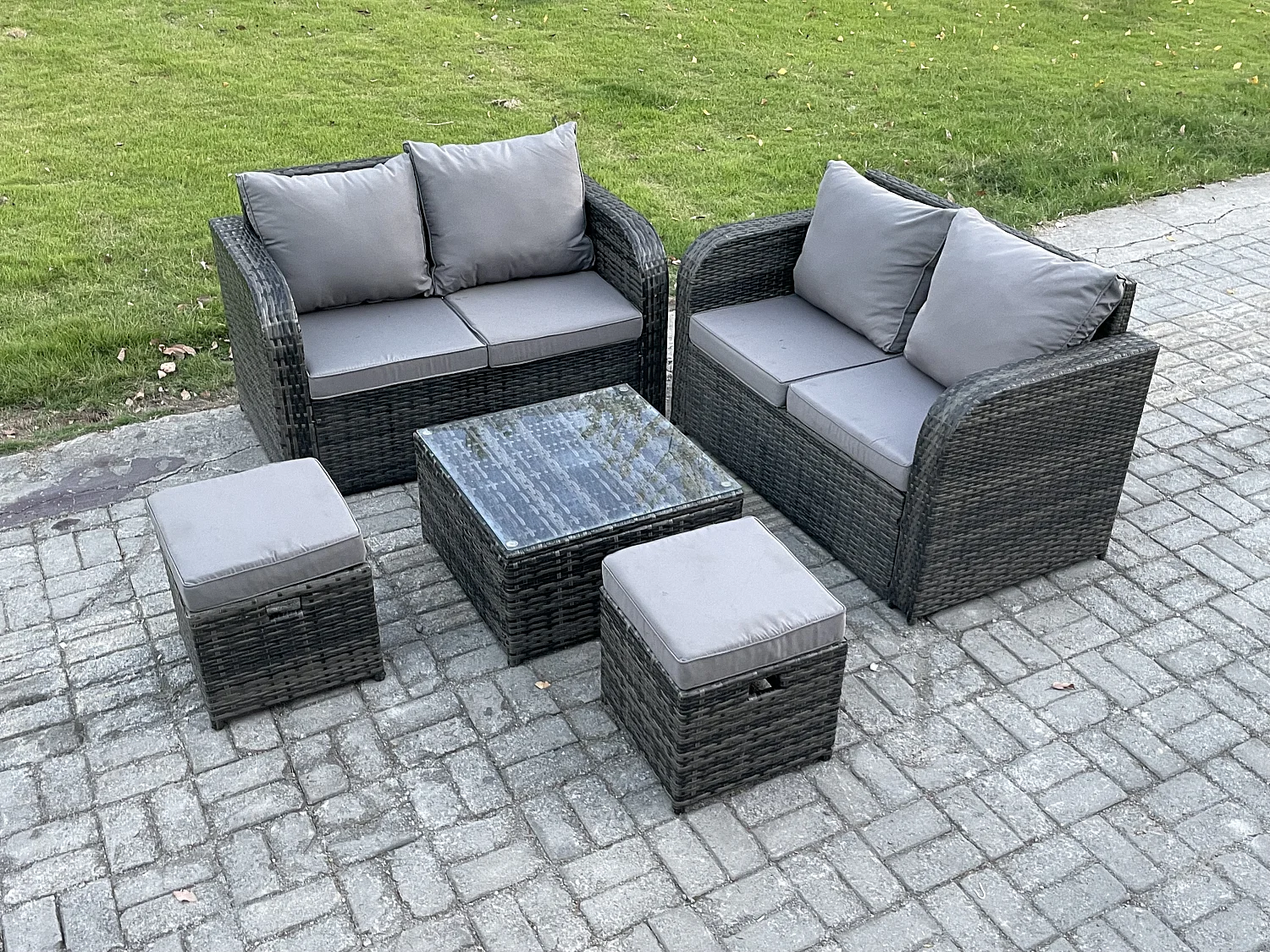 Möbe Gartenmöbel set für den Balkon Terrasse Dunkelgrau 6-Sitzer