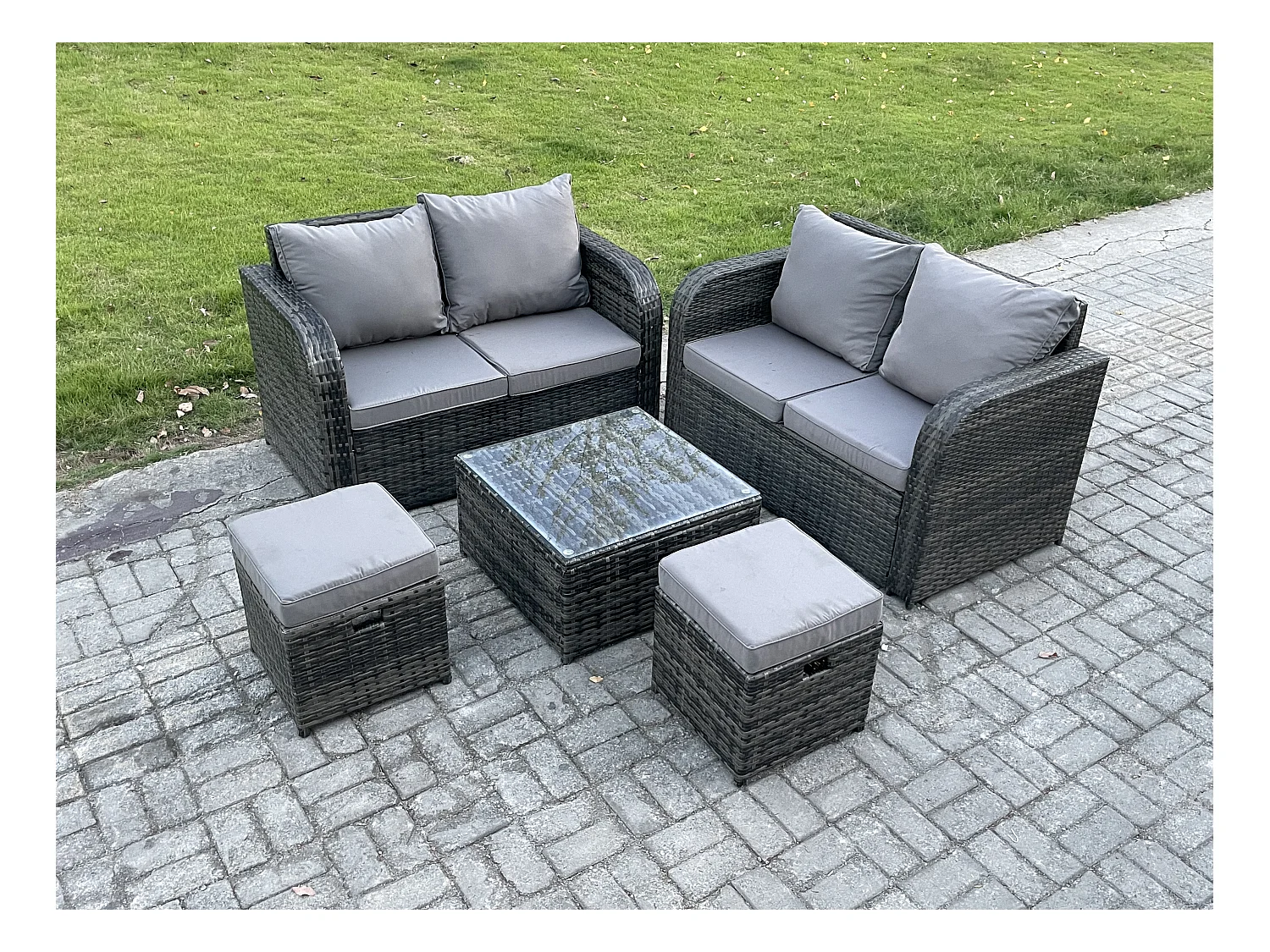 Möbe Gartenmöbel set für den Balkon Terrasse Dunkelgrau 6-Sitzer