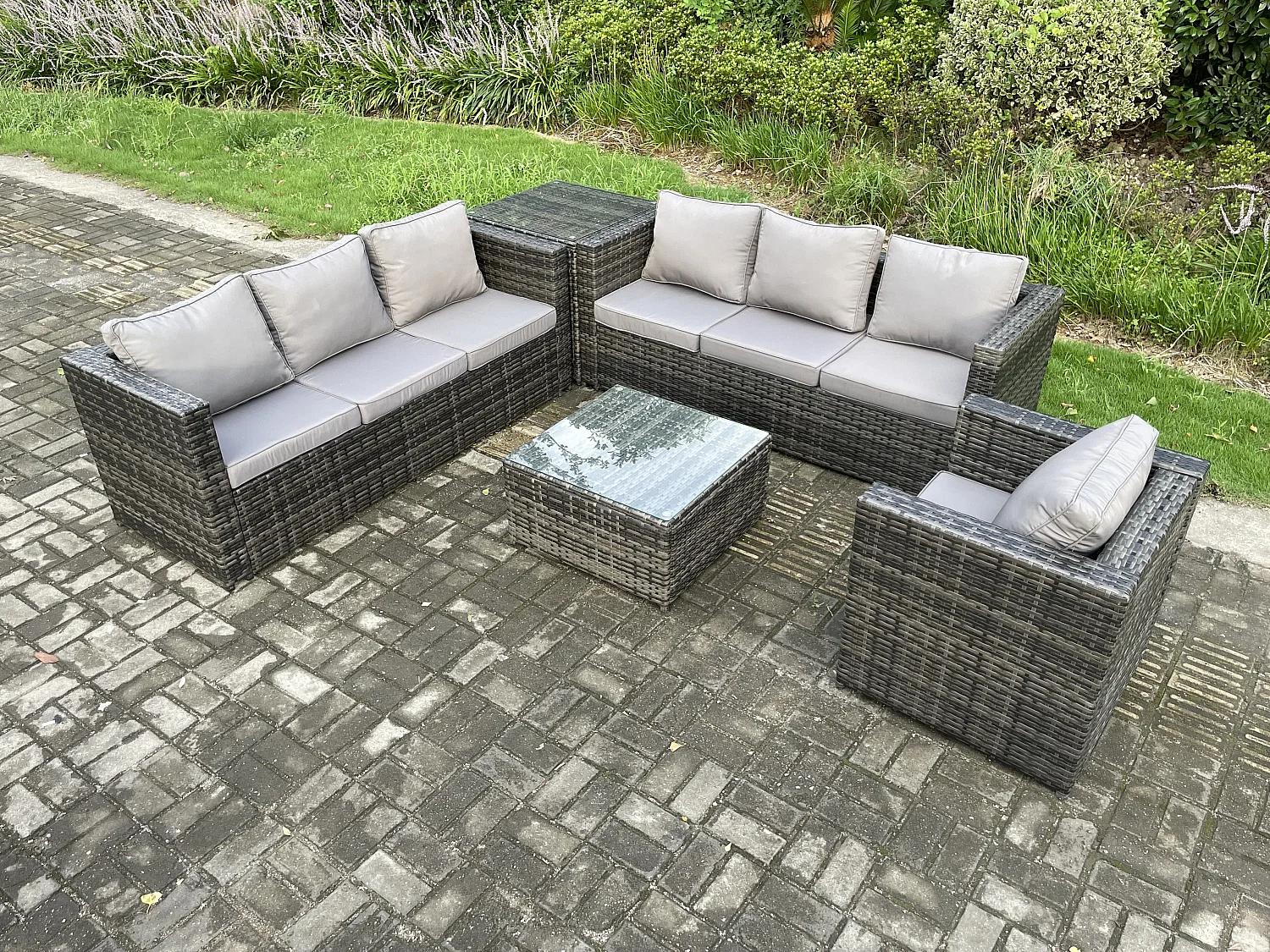 Polyrattan Gartenmöbelset im Freien mit Beistelltisch Dunkelgrau 7-Sitzer