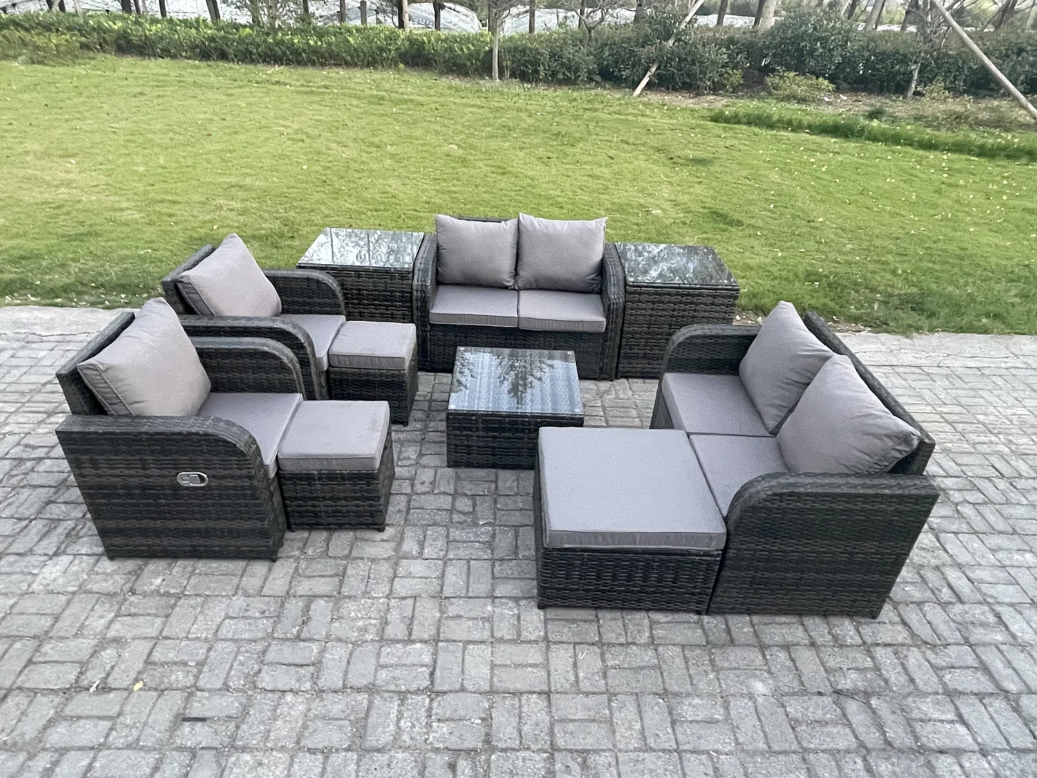 Möbe 9-Sitzer Gartenmöbel set für den Balkon Terrasse lounge set Dunkelgrau