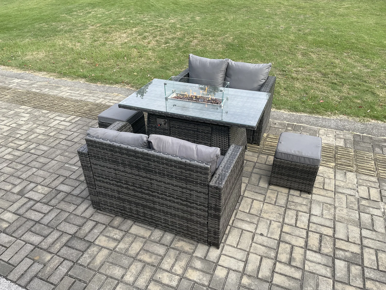 Gartenmöbel im Freien mit Hocker Polyrattan 6-Sitzer Dunkelgrau