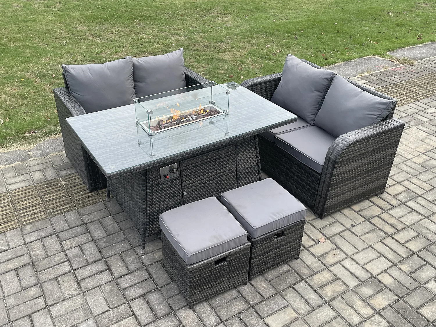 Gartenmöbel im Freien mit Hocker Polyrattan 6-Sitzer Dunkelgrau