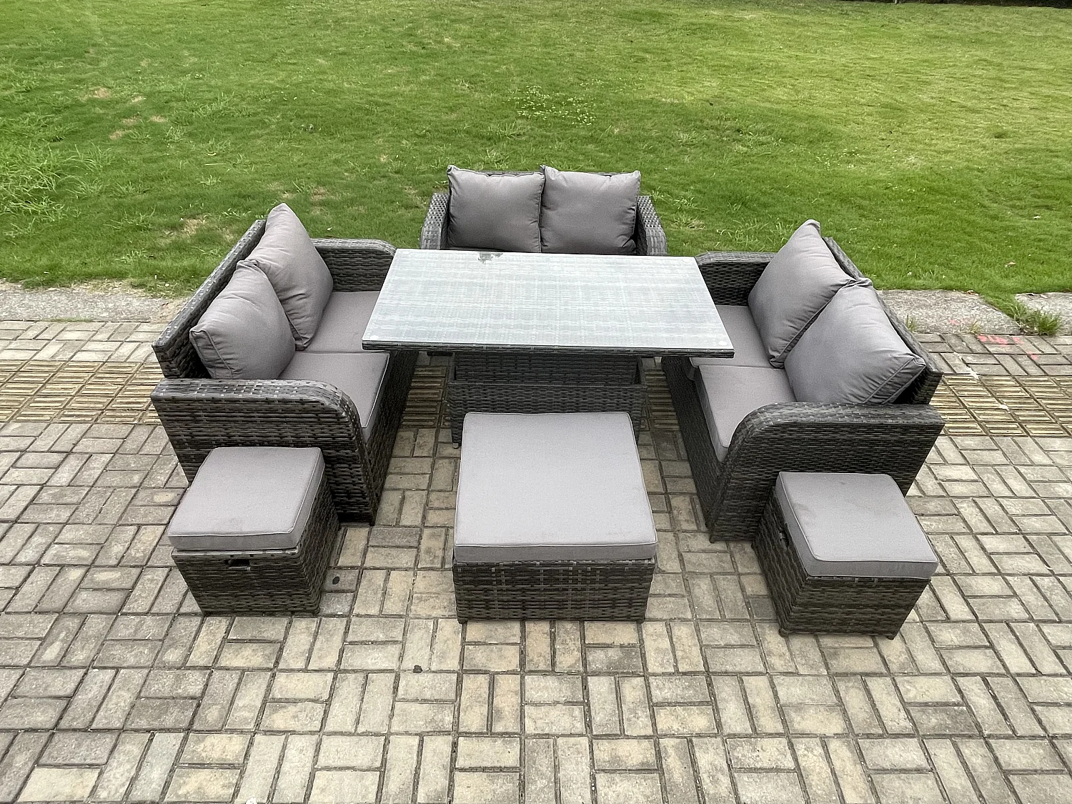 9-Sitzer Polyrattan Gartenmöbel Set mit Beistelltisch
