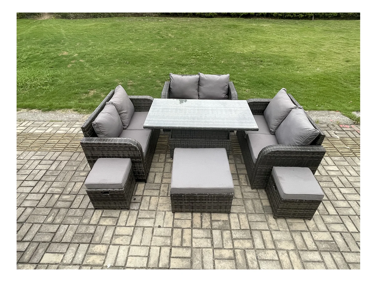 9-Sitzer Polyrattan Gartenmöbel Set mit Beistelltisch