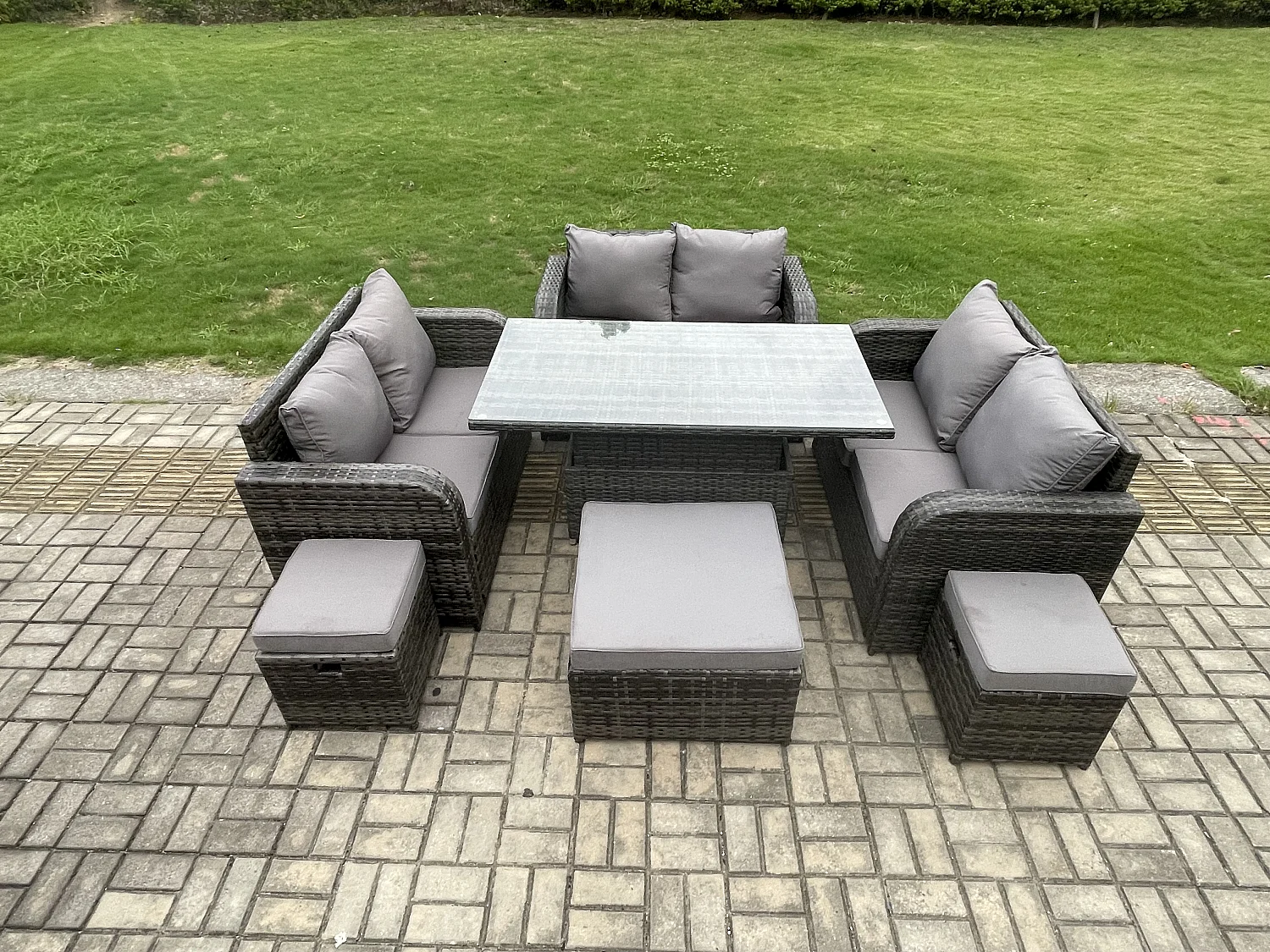 9-Sitzer Polyrattan Gartenmöbel Set mit Beistelltisch