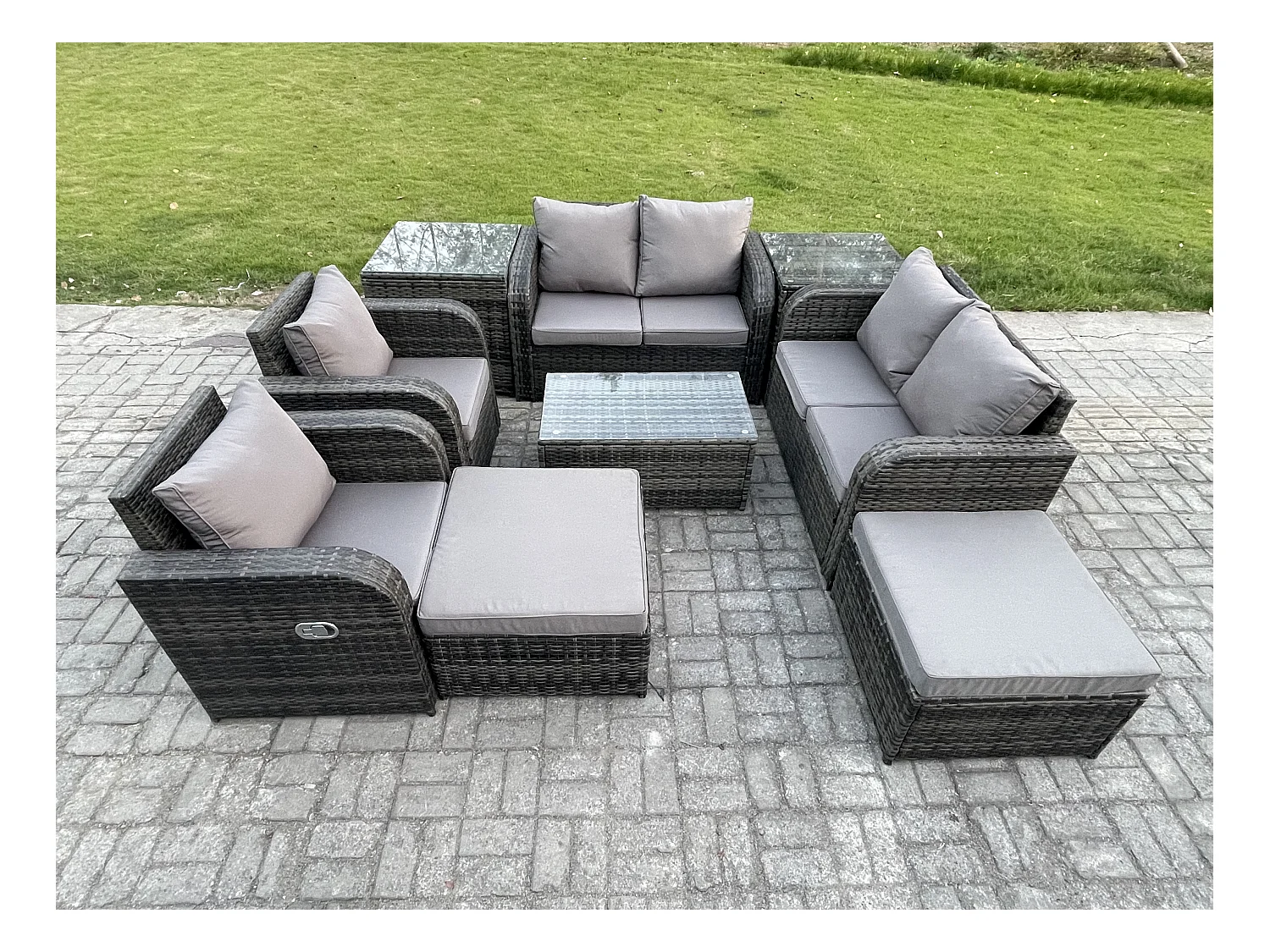 Gartenmöbel 9er-Set Sitzgruppe Terrasse Polyrattan Dunkelgrau