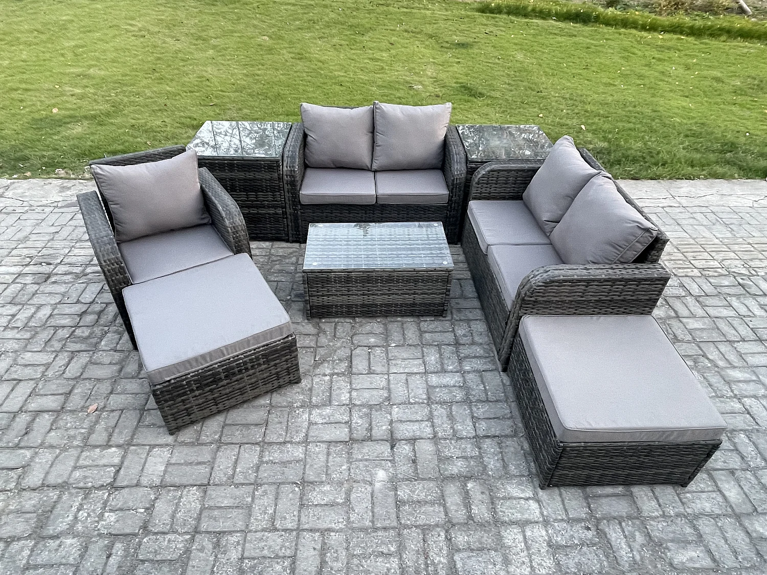 Polyrattan Gartenmöbel 8er-Set Sitzgruppe Terrasse Dunkelgrau