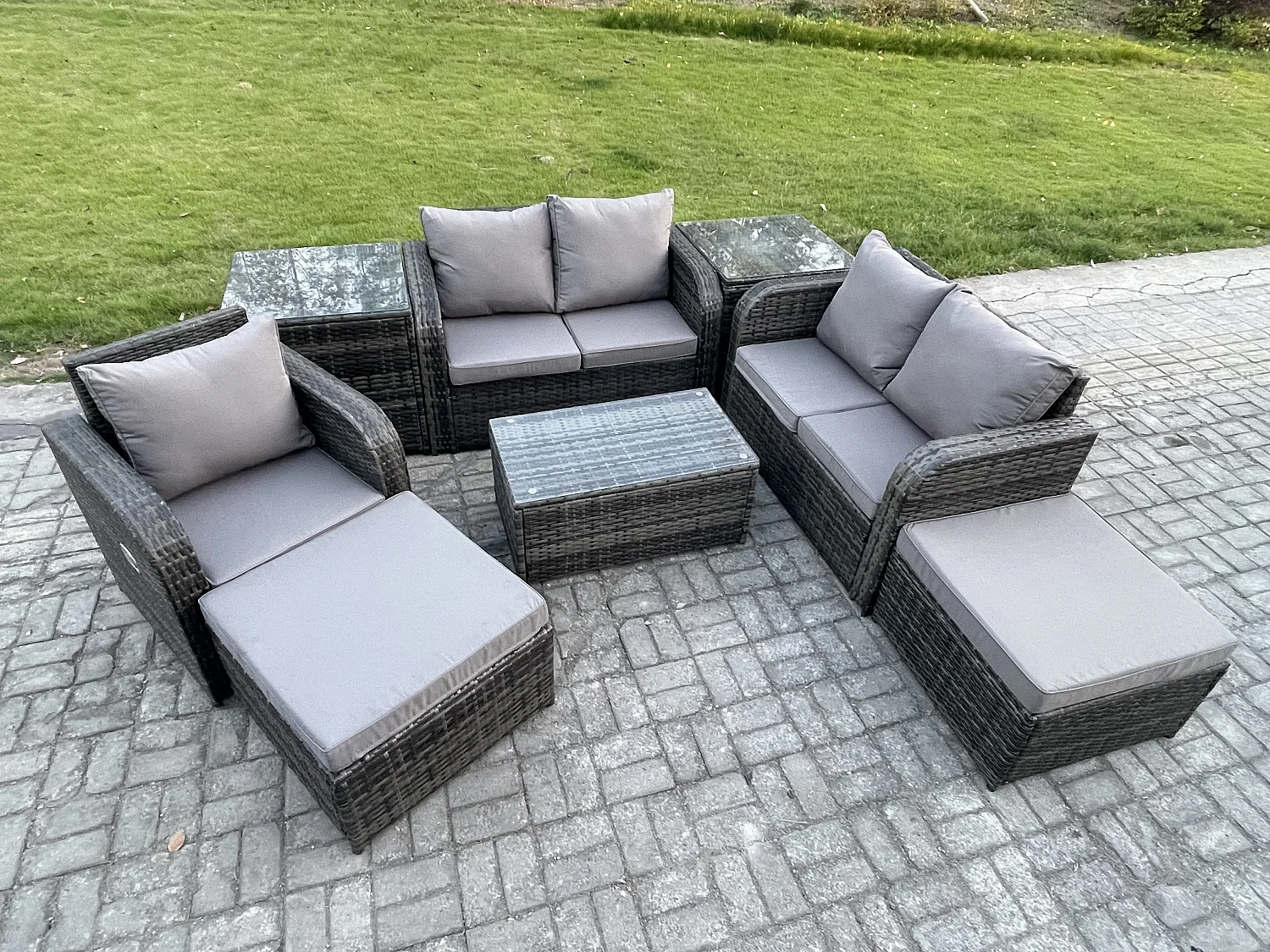 Polyrattan Gartenmöbel 8er-Set Sitzgruppe Terrasse Dunkelgrau