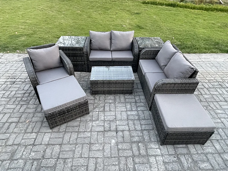 Polyrattan Gartenmöbel 8er-Set Sitzgruppe Terrasse Dunkelgrau