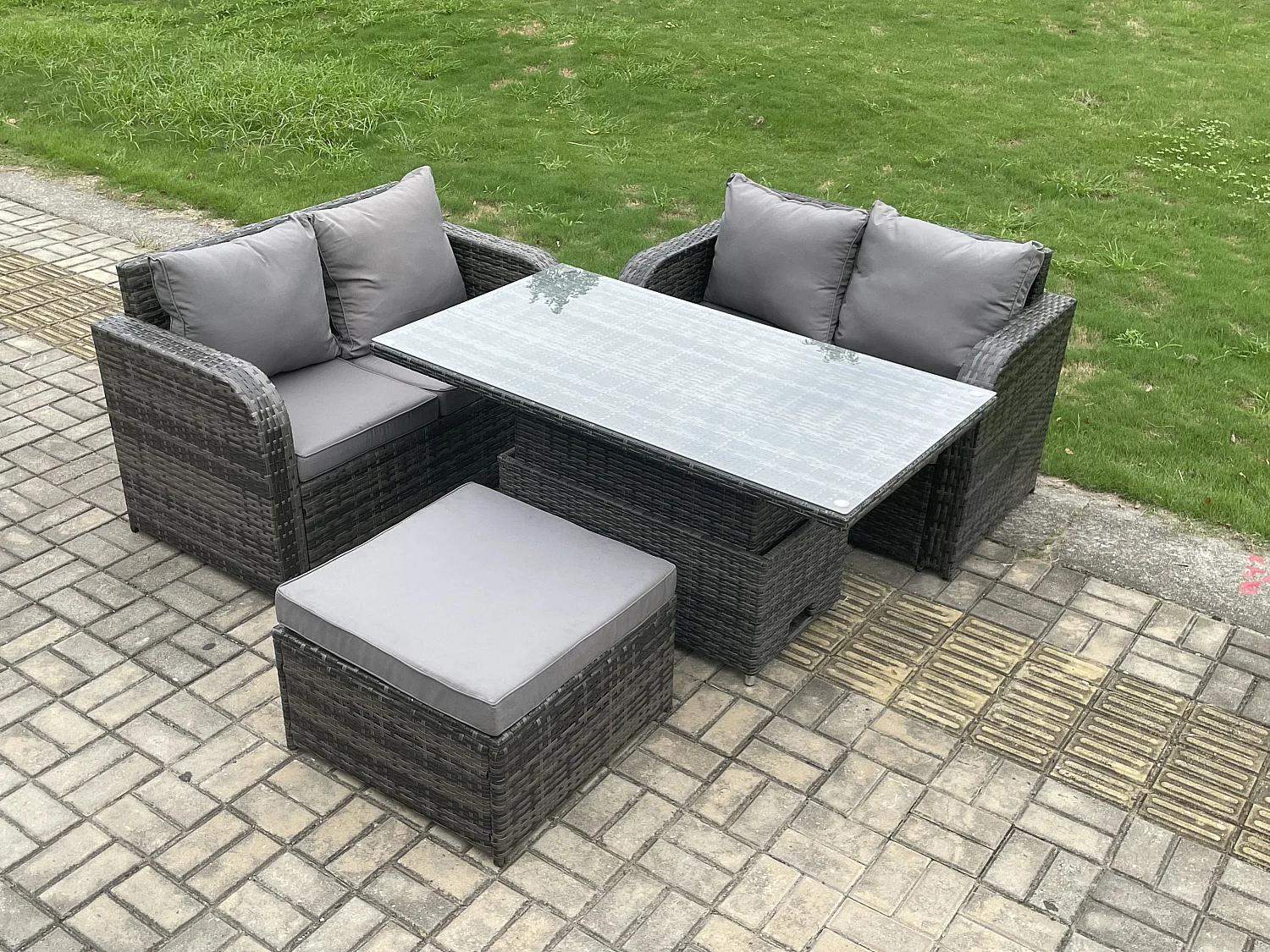 Polyrattan Gartenmöbel Set mit Einstellbare Höhe Esstisch Dunkelgrau 5-Sitzer