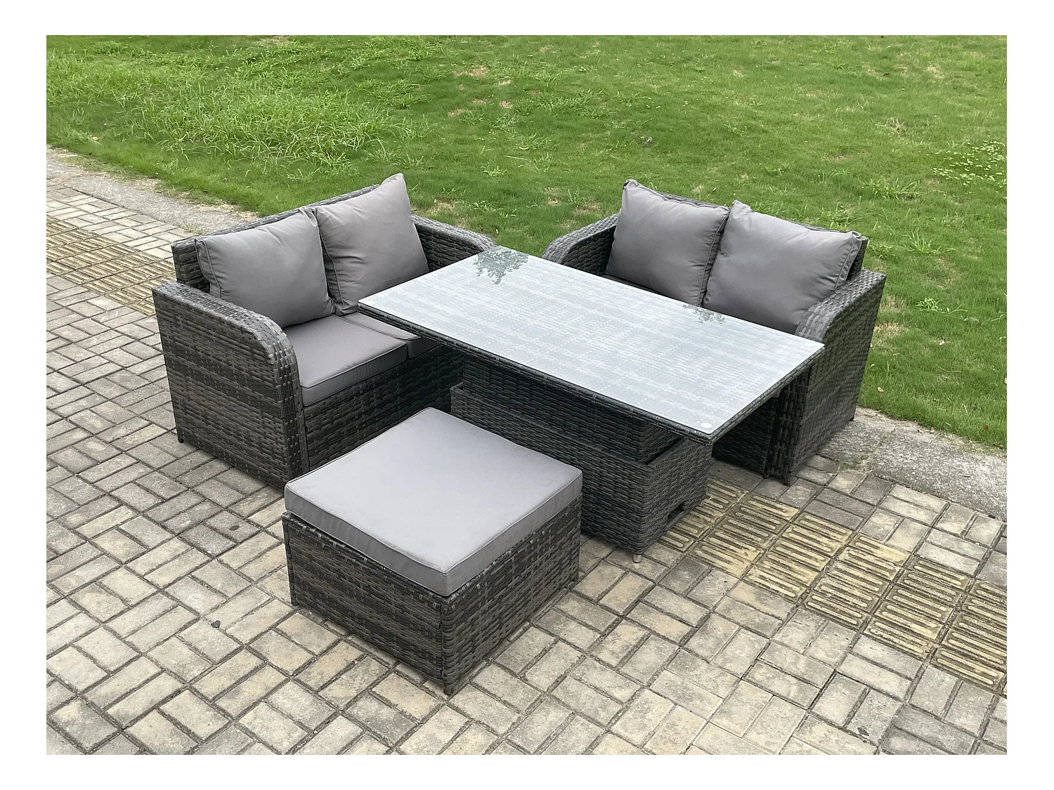 Polyrattan Gartenmöbel Set mit Einstellbare Höhe Esstisch Dunkelgrau 5-Sitzer