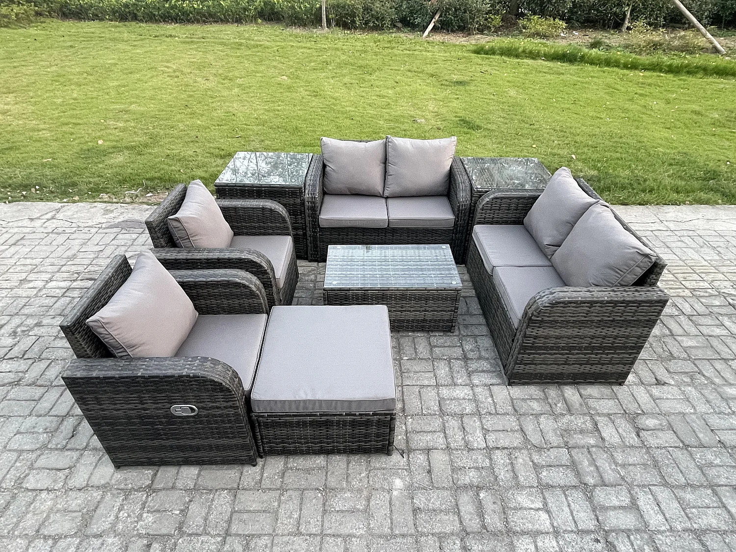 Rattan Gartenmöbel Set mit Tish Sofa 7-Sitzer Dunkelgrau