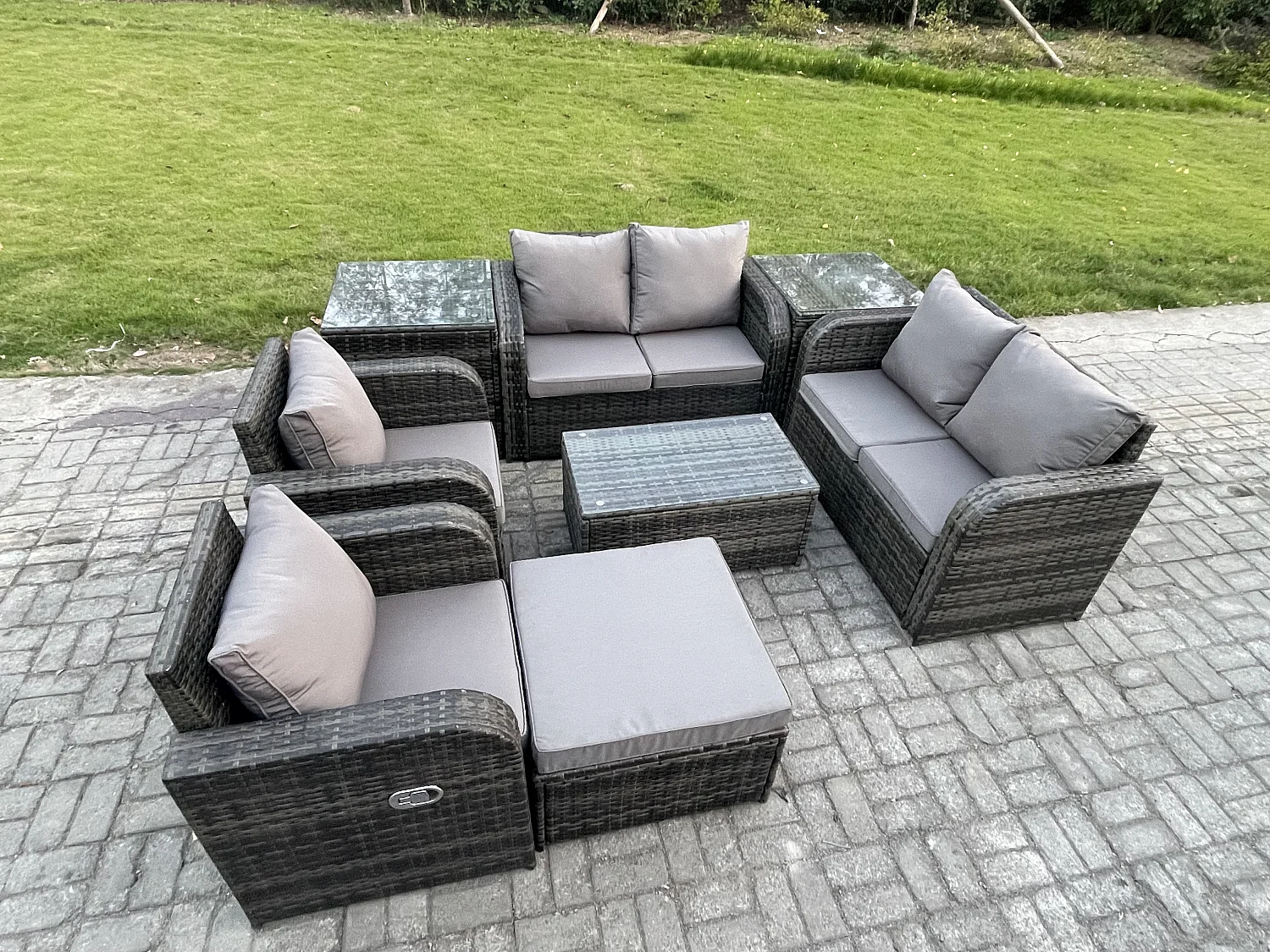 Rattan Gartenmöbel Set mit Tish Sofa 7-Sitzer Dunkelgrau