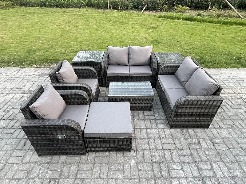 Rattan Gartenmöbel Set mit Tish Sofa 7-Sitzer Dunkelgrau
