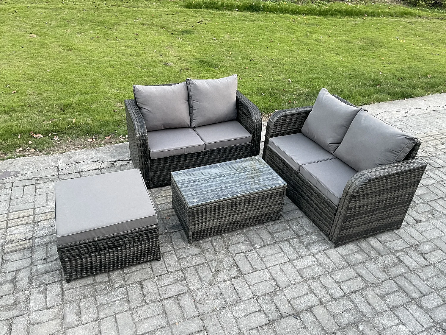 Rattan Gartenmöbel Set mit Sofa 5-Sitzer Dunkelgrau