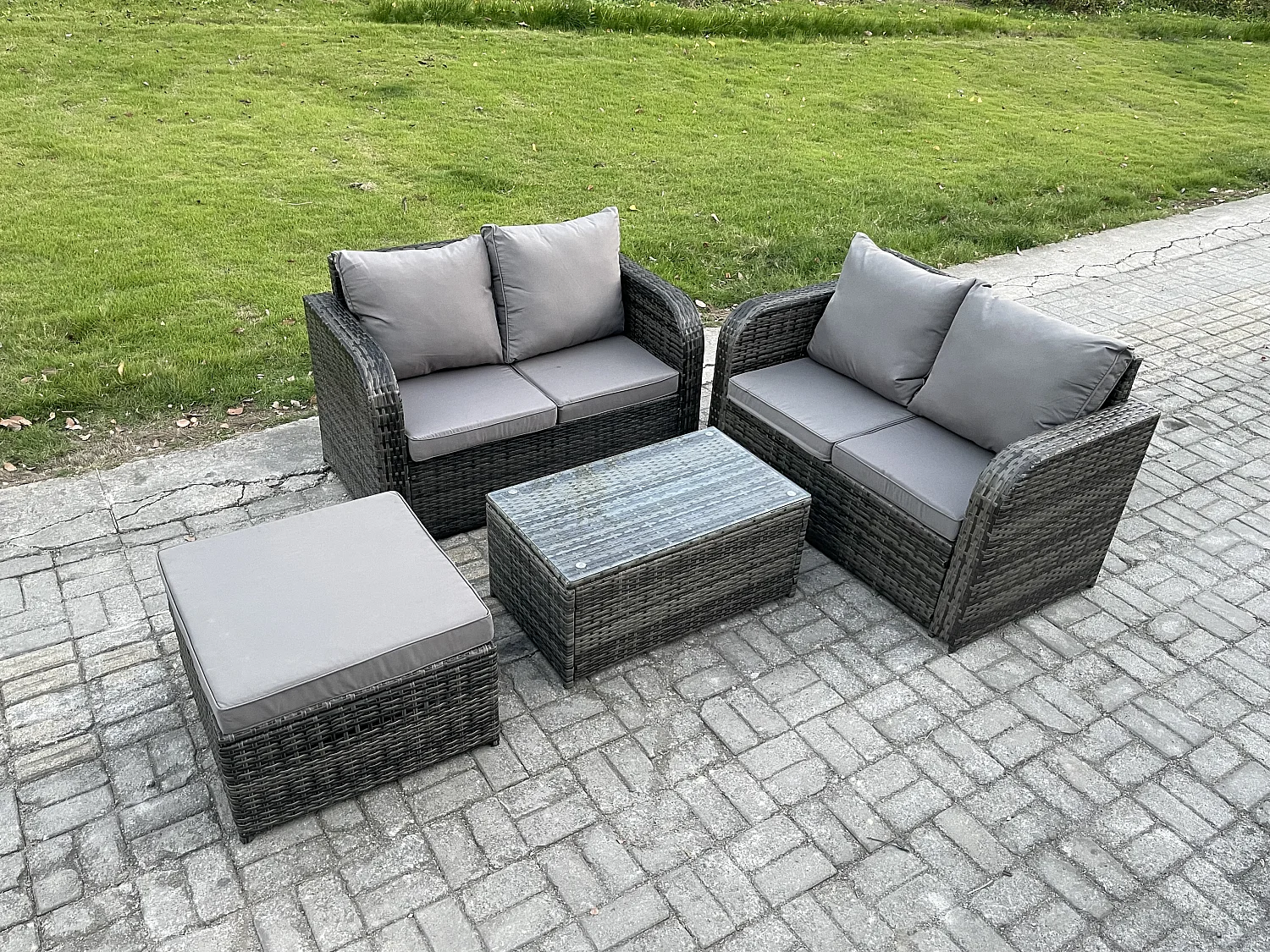 Rattan Gartenmöbel Set mit Sofa 5-Sitzer Dunkelgrau