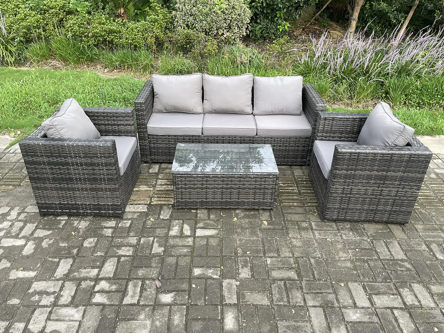 Gartenset im Freien mit Couchtisch Polyrattan 5-Sitzer Dunkelgrau