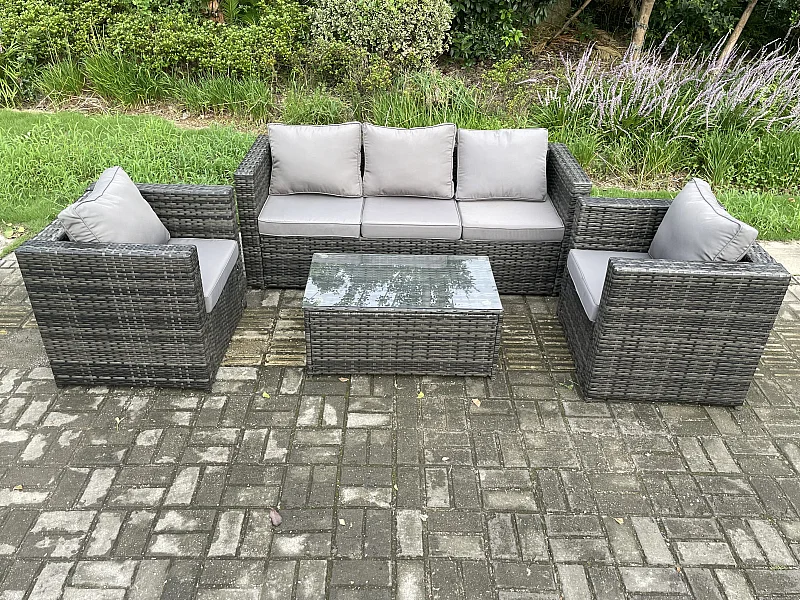Gartenset im Freien mit Couchtisch Polyrattan 5-Sitzer Dunkelgrau