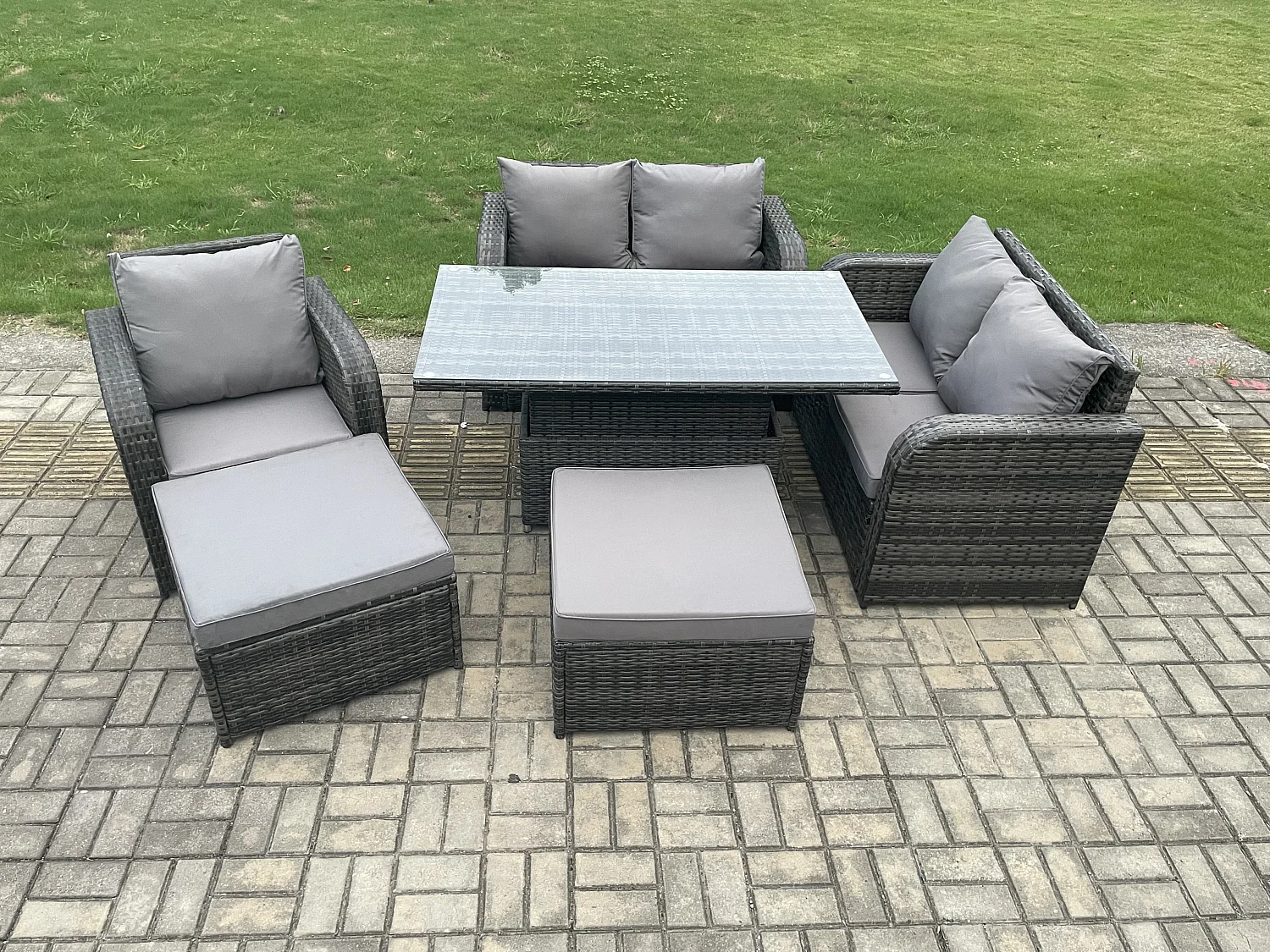 Polyrattan Gartenmöbel Set mit Esstisch 7-Sitzer Dunkelgrau