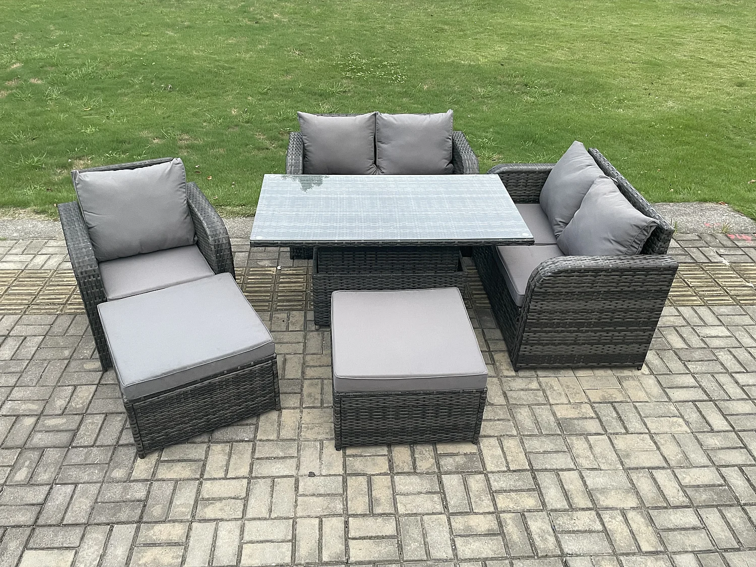 Polyrattan Gartenmöbel Set mit Esstisch 7-Sitzer Dunkelgrau