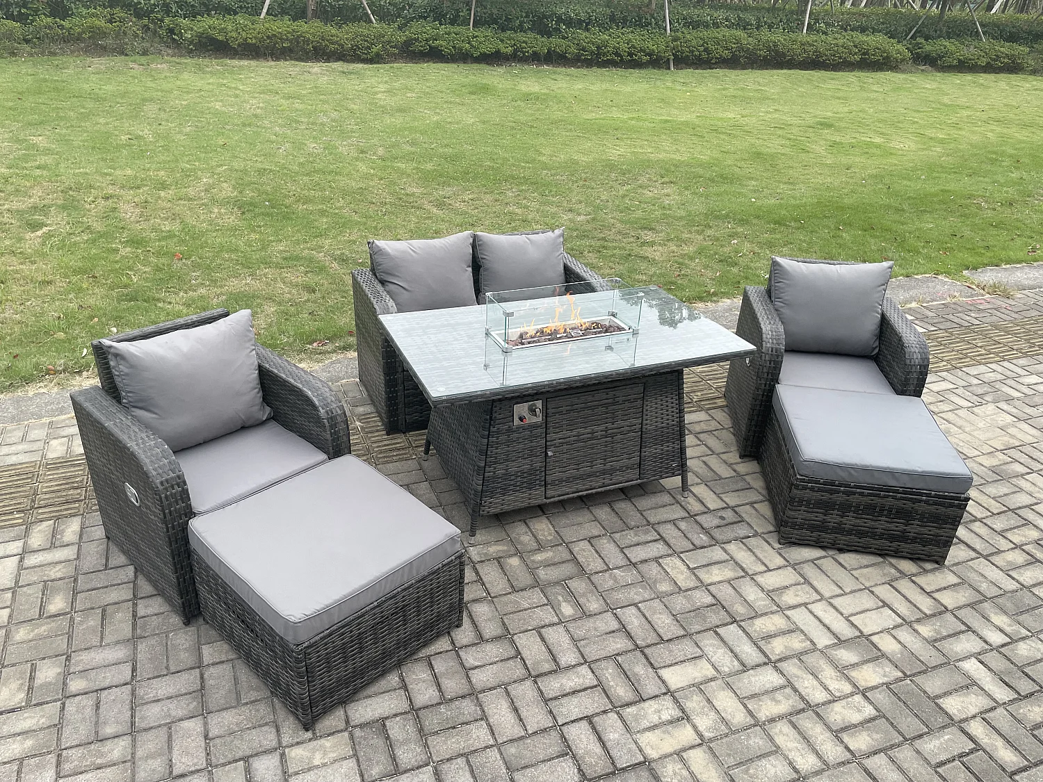 6-Sitzer Gartenmöbel im Freien mit Hocker Polyrattan Dunkelgrau