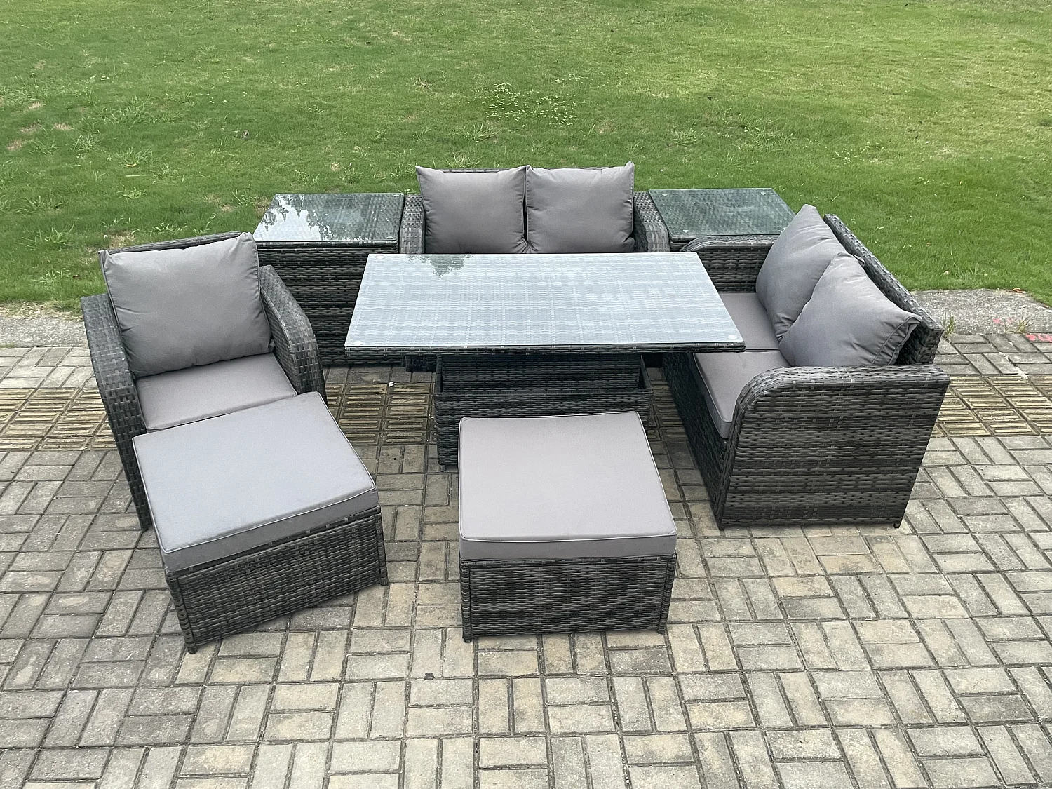 7-Sitzer Polyrattan Gartenmöbel Set mit Esstisch