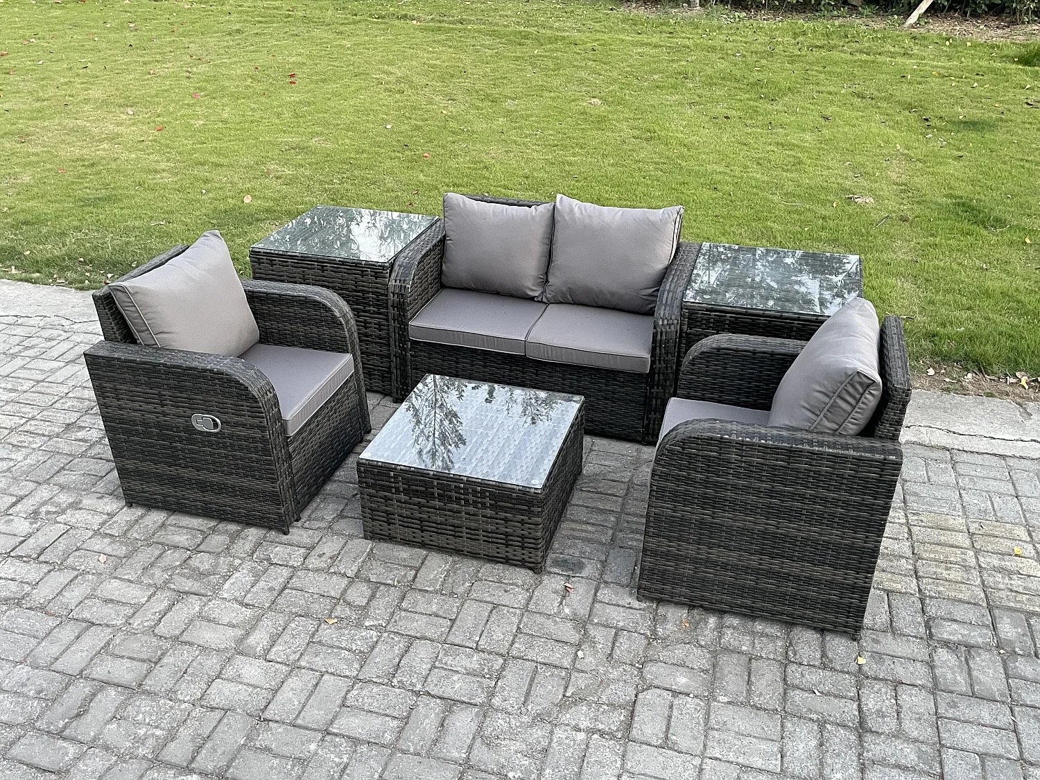 Gartenmöbel Set Sitzgruppe Terrasse Polyrattan 4-Sitzer Dunkelgrau