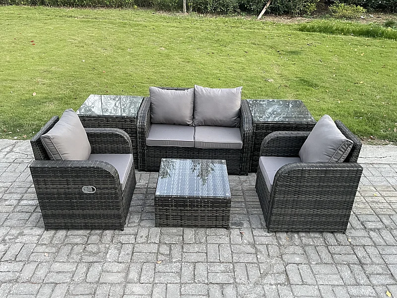 Gartenmöbel Set Sitzgruppe Terrasse Polyrattan 4-Sitzer Dunkelgrau