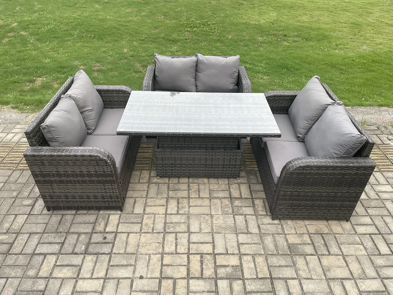 Polyrattan Gartenmöbel Set mit Esstisch Sofa 6-Sitzer