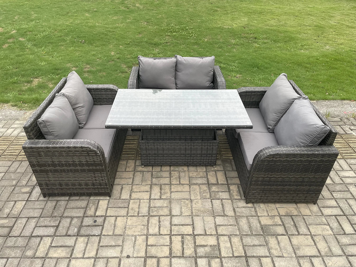 Polyrattan Gartenmöbel Set mit Esstisch Sofa 6-Sitzer
