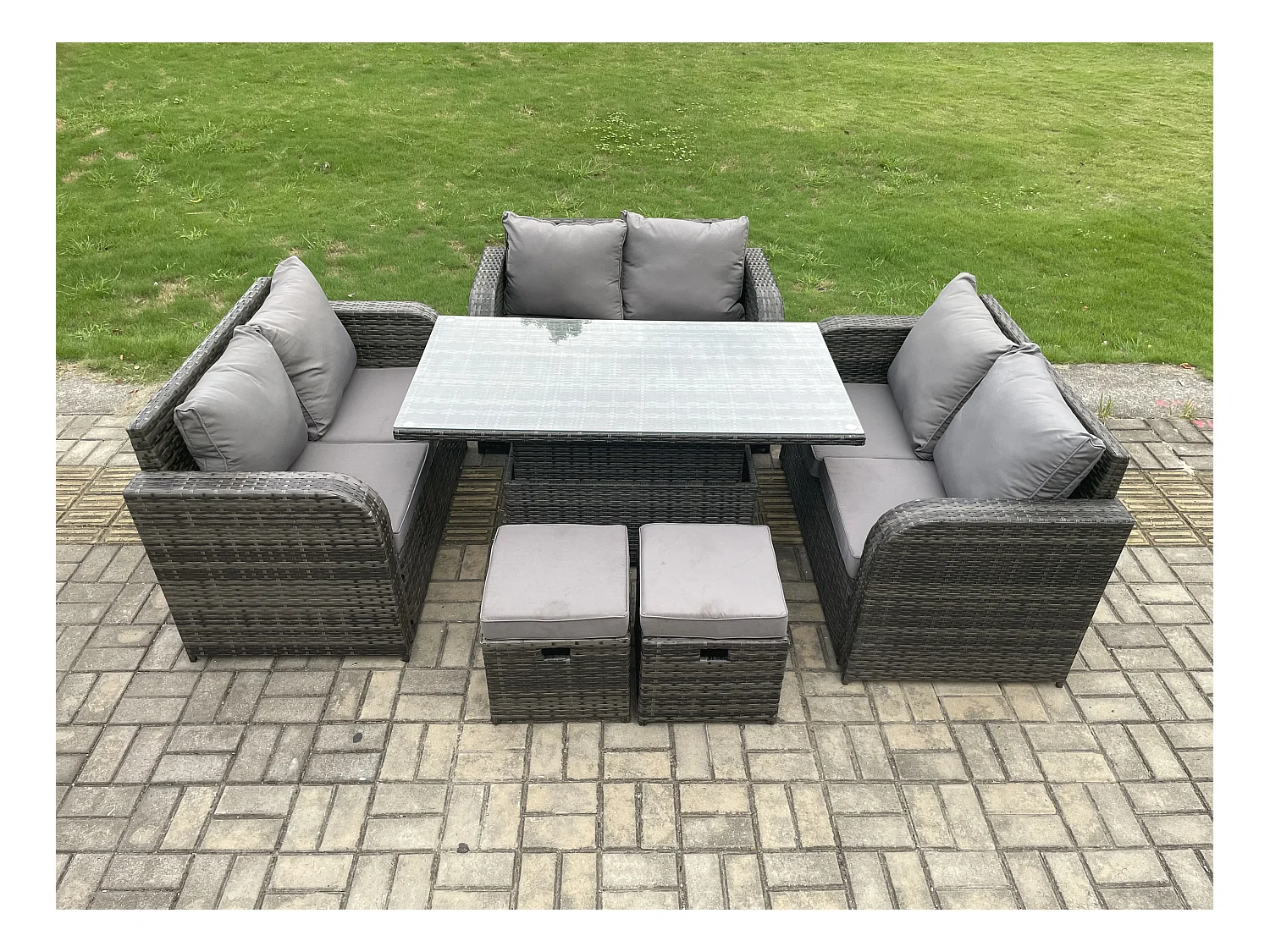 Polyrattan Gartenmöbel Set mit Esstisch Hocker 8-Sitzer