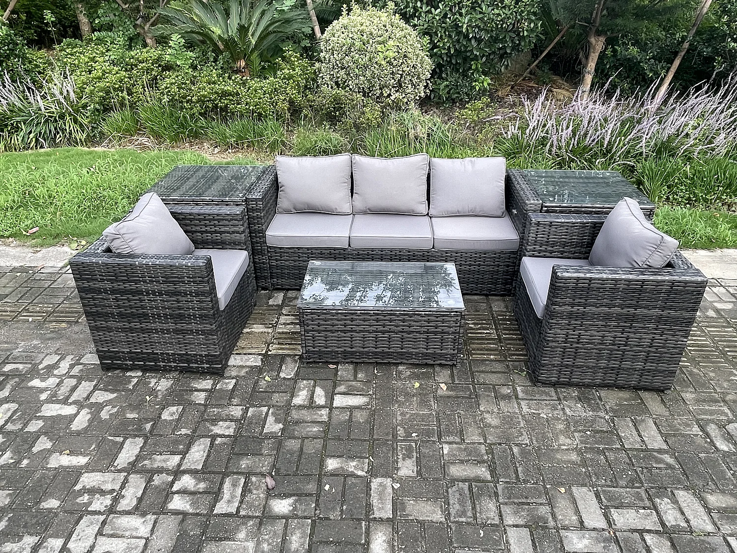 Gartenmöbel im Freien mit Couchtisch Polyrattan Dunkelgrau 5-Sitzer