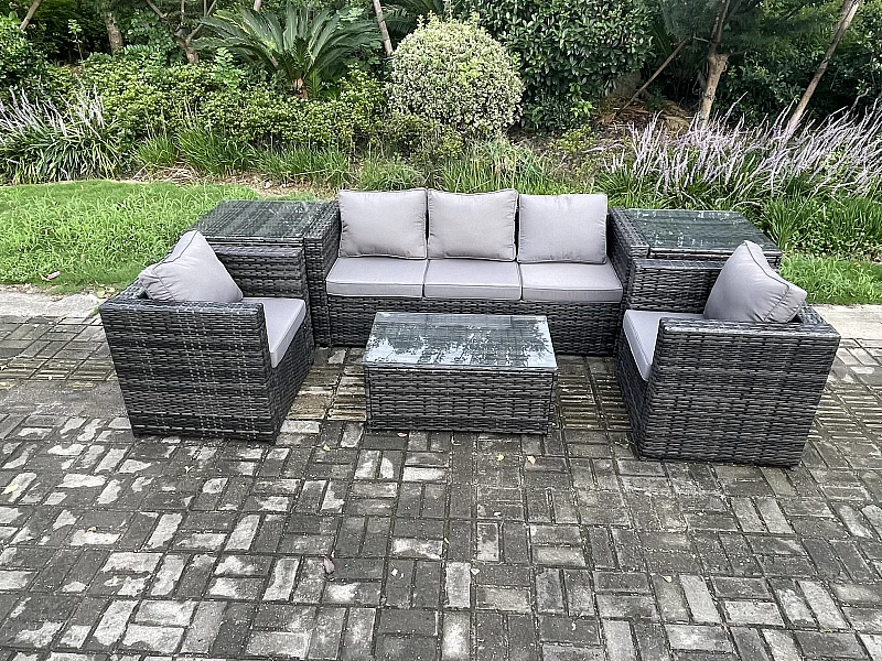 Gartenmöbel im Freien mit Couchtisch Polyrattan Dunkelgrau 5-Sitzer