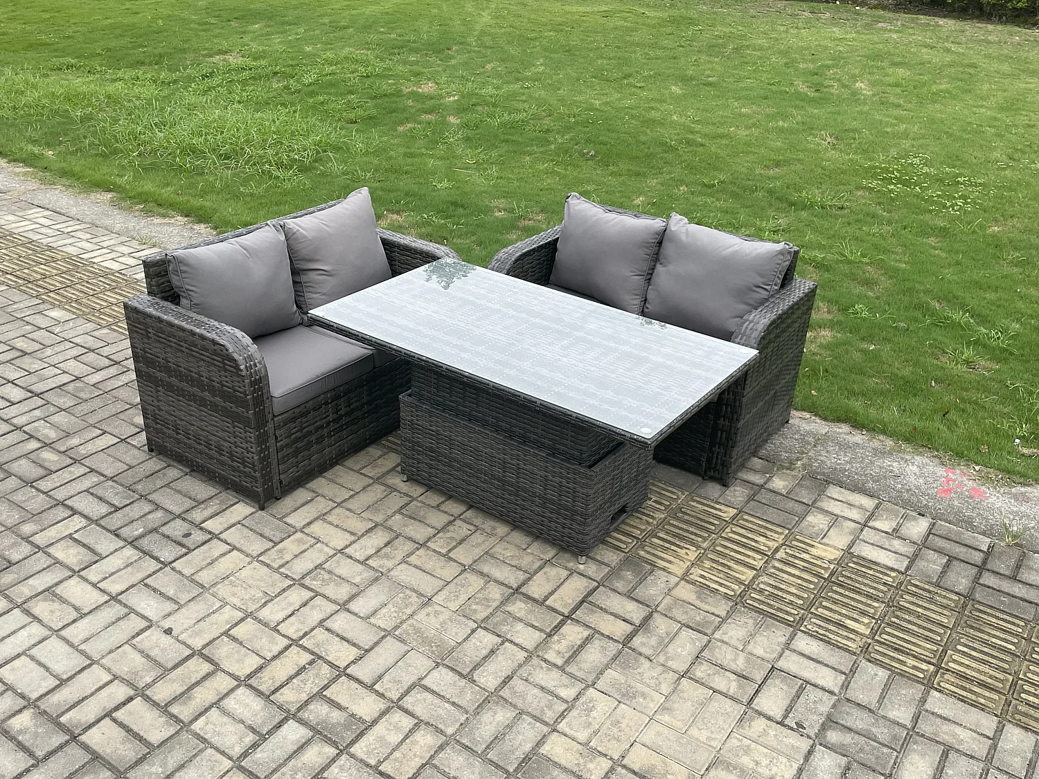 Polyrattan Gartenmöbel Set mit Einstellbare Höhe Esstisch Dunkelgrau 4-Sitzer
