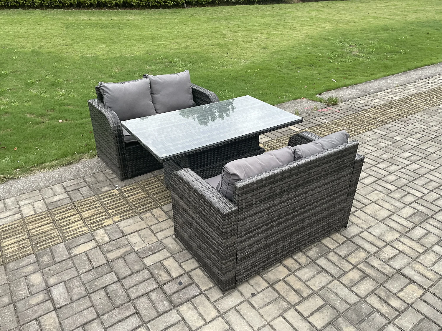 Polyrattan Gartenmöbel Set mit Einstellbare Höhe Esstisch Dunkelgrau 4-Sitzer