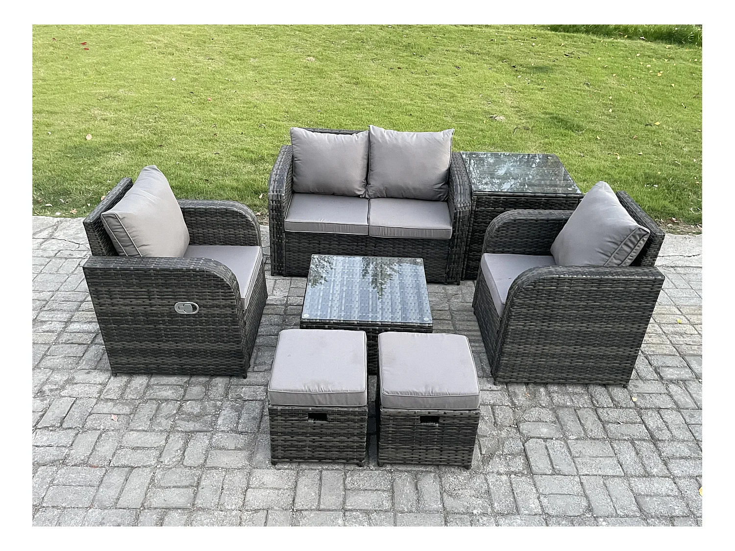 Gartenmöbel Set Sitzgruppe Terrasse Polyrattan 6-Sitzer Dunkelgrau