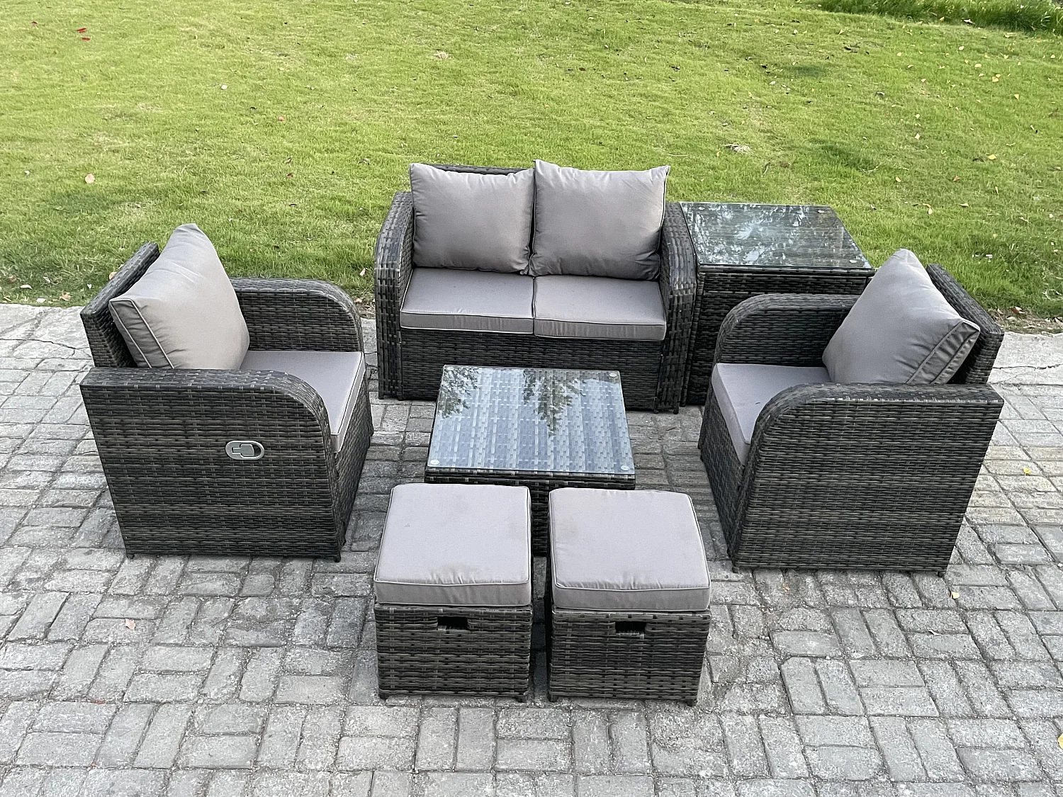 Gartenmöbel Set Sitzgruppe Terrasse Polyrattan 6-Sitzer Dunkelgrau
