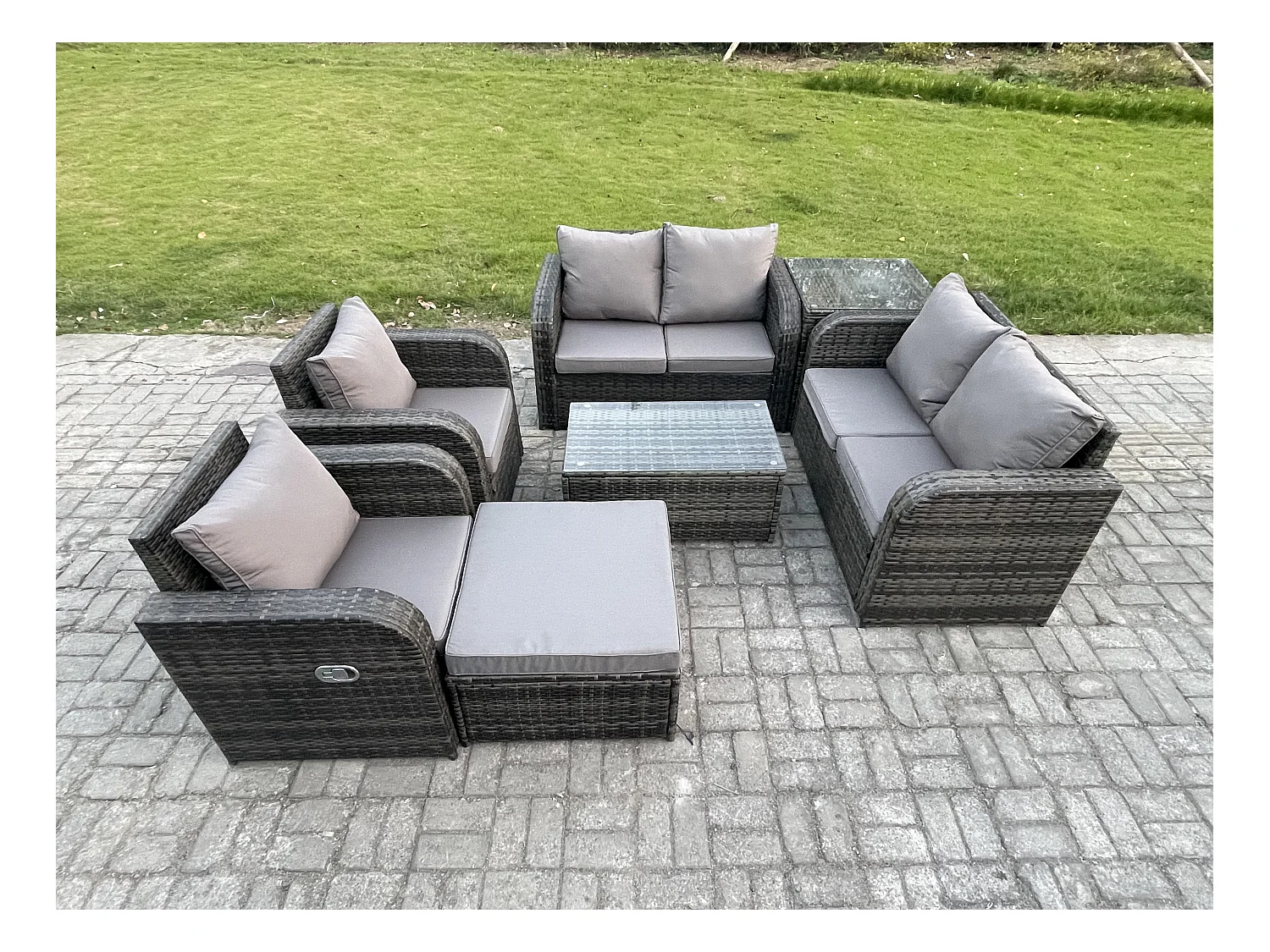 Rattan Gartenmöbel Set mit Tish Sofa Dunkelgrau 7-Sitzer