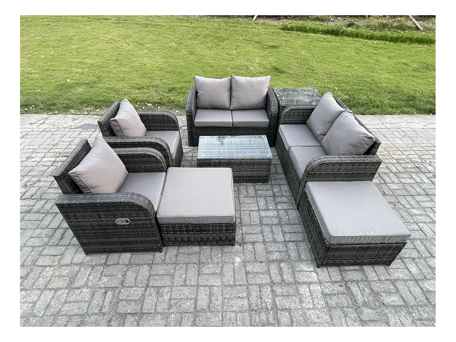 Gartenmöbel 8er-Set Sitzgruppe Terrasse Polyrattan Dunkelgrau