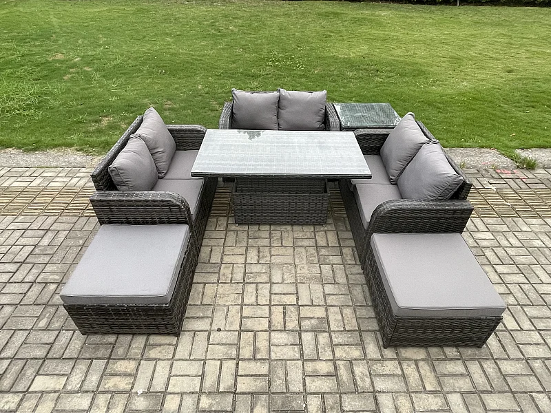 Polyrattan Gartenmöbel Set mit Beistelltisch 8-Sitzer Dunkelgrau