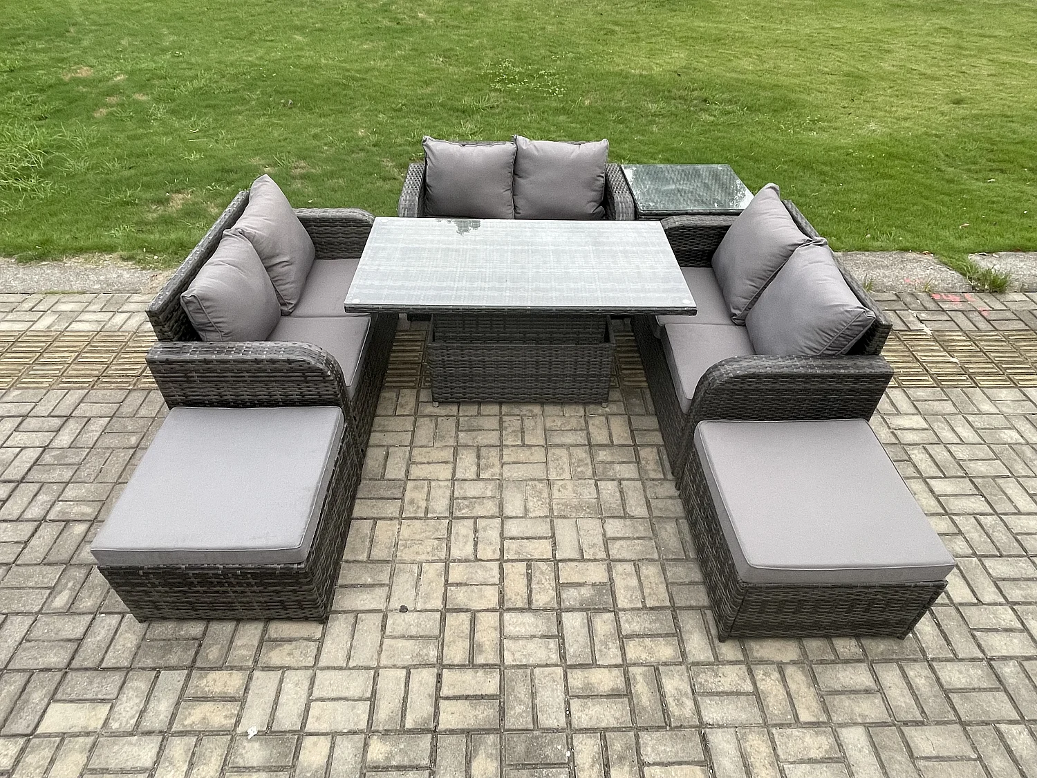 Polyrattan Gartenmöbel Set mit Beistelltisch 8-Sitzer Dunkelgrau