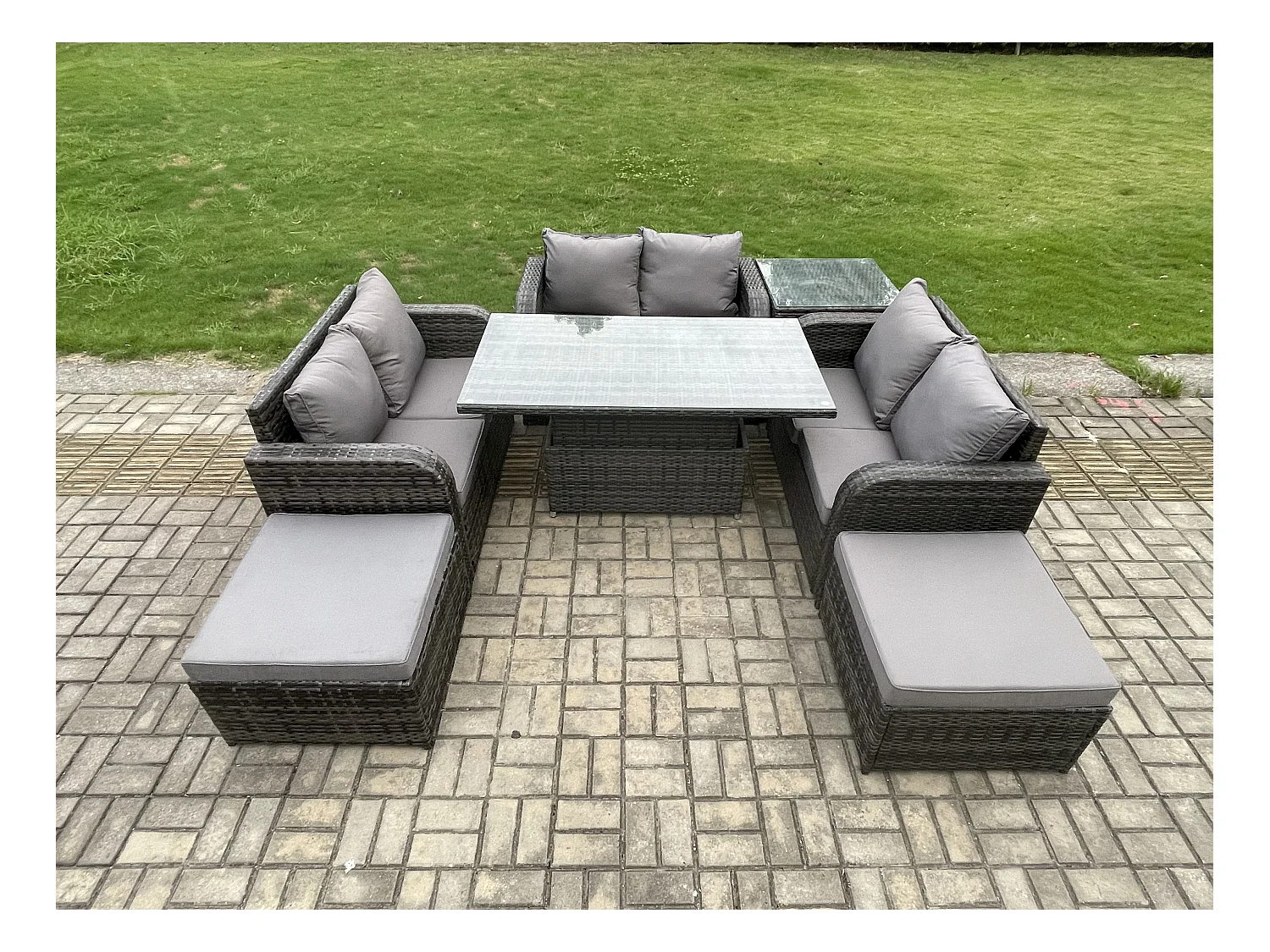 Polyrattan Gartenmöbel Set mit Beistelltisch 8-Sitzer Dunkelgrau