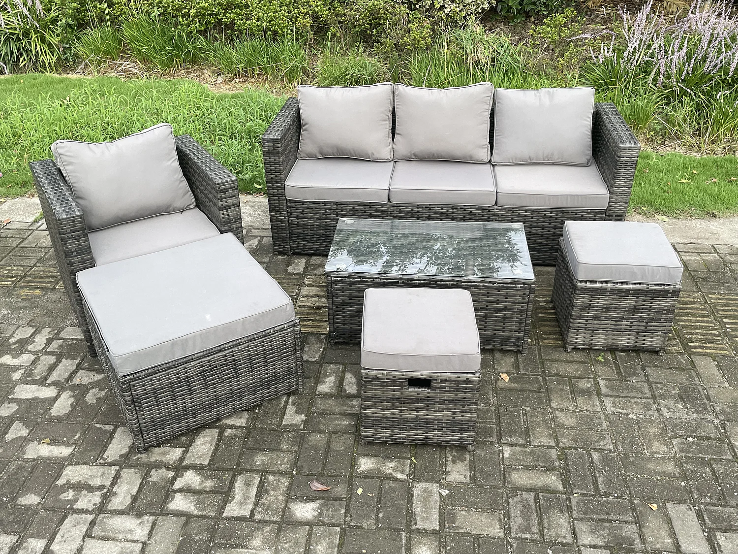 Gartenmöbel im Freien mit Couchtisch Polyrattan 7-Sitzer Dunkelgrau