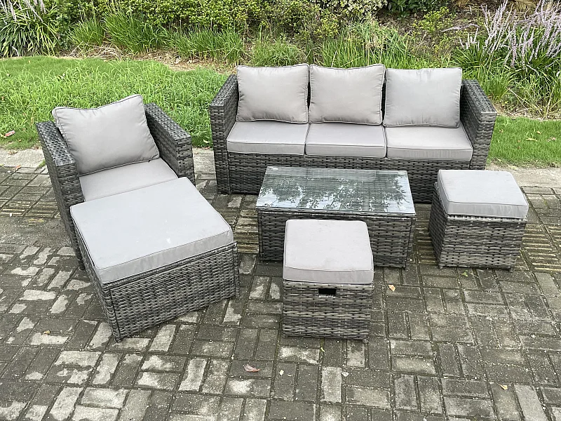 Gartenmöbel im Freien mit Couchtisch Polyrattan 7-Sitzer Dunkelgrau