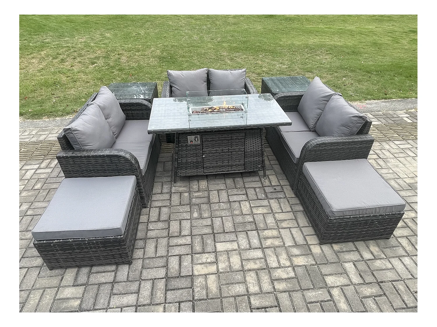 8-Sitzer Gartenmöbel im Freien mit Hocker Polyrattan Dunkelgrau