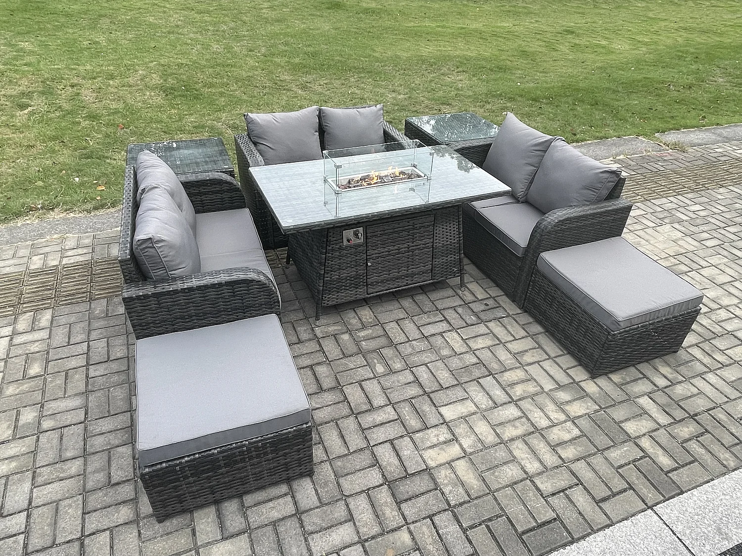 8-Sitzer Gartenmöbel im Freien mit Hocker Polyrattan Dunkelgrau