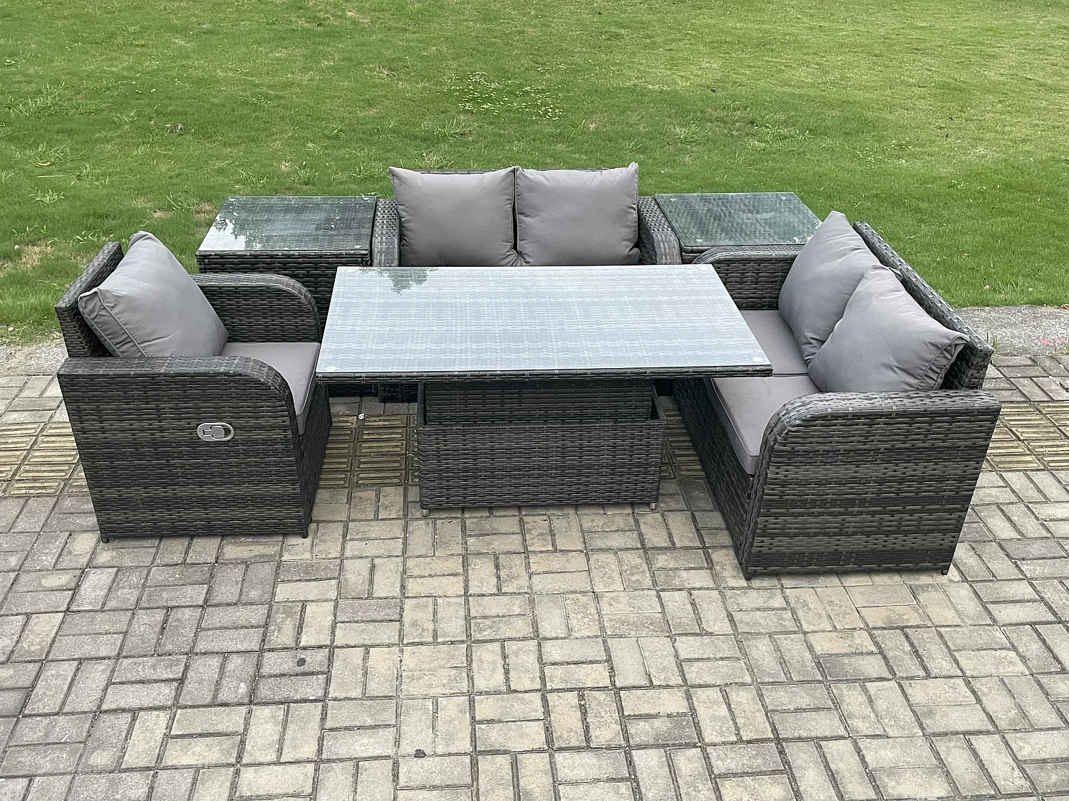 Polyrattan Gartenmöbel Set mit Esstisch 5-Sitzer Dunkelgrau
