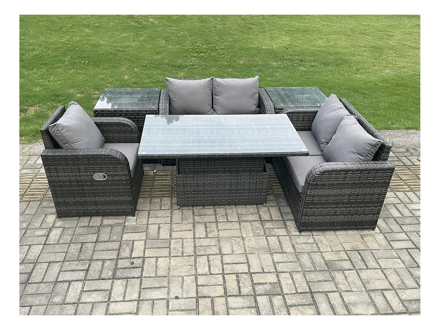 Polyrattan Gartenmöbel Set mit Esstisch 5-Sitzer Dunkelgrau