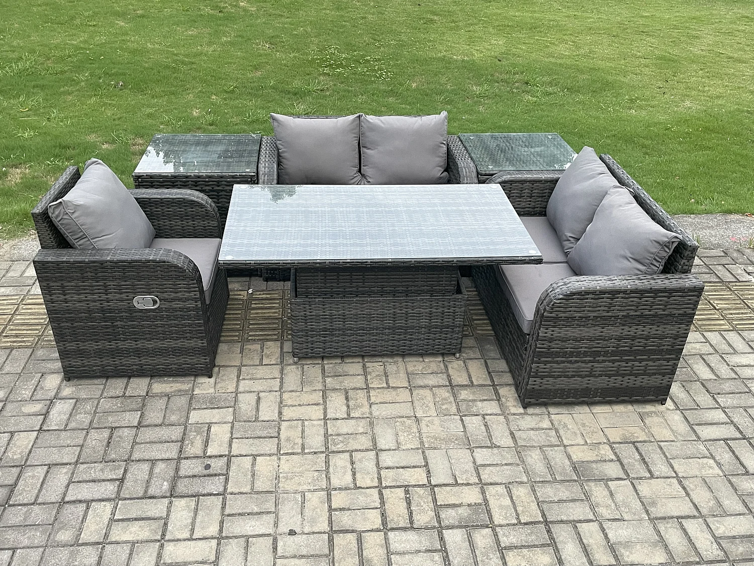Polyrattan Gartenmöbel Set mit Esstisch 5-Sitzer Dunkelgrau